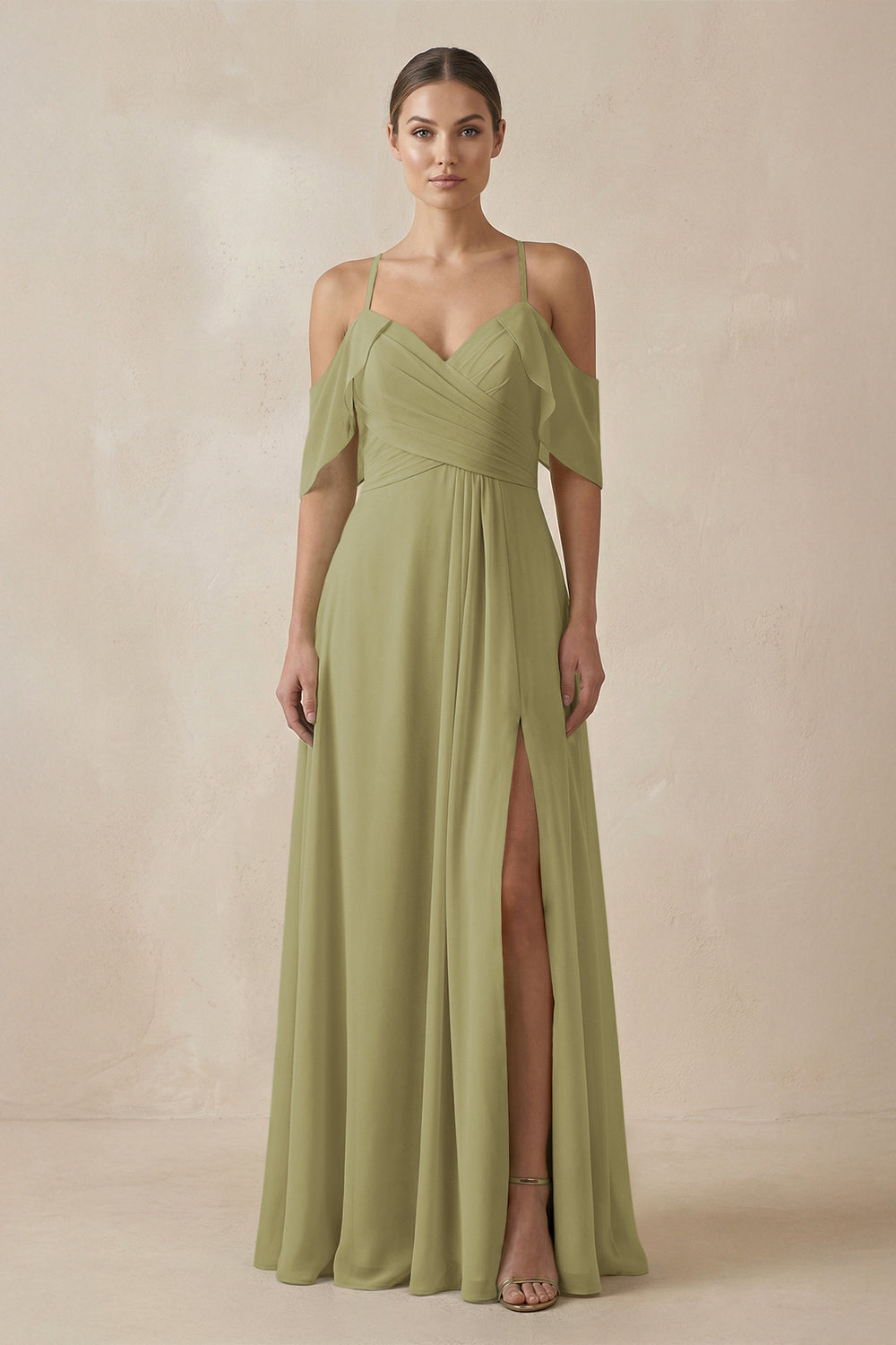 Chiffon A-Line Long Bridesmaid Dress in Moss Green