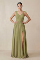 Moss Green Chiffon A-Line Pleated Bridesmaid Dress | KISSBRIDAL