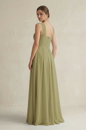 Moss Green Cross Halter Chiffon A-Line Pleated Bridesmaid Dress (2) | KISSBRIDAL