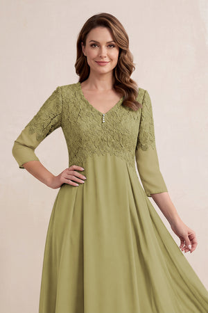 Moss Green Embroidered Chiffon A-Line Midi Mother of the Bride Dress (3) | KISSBRIDAL
