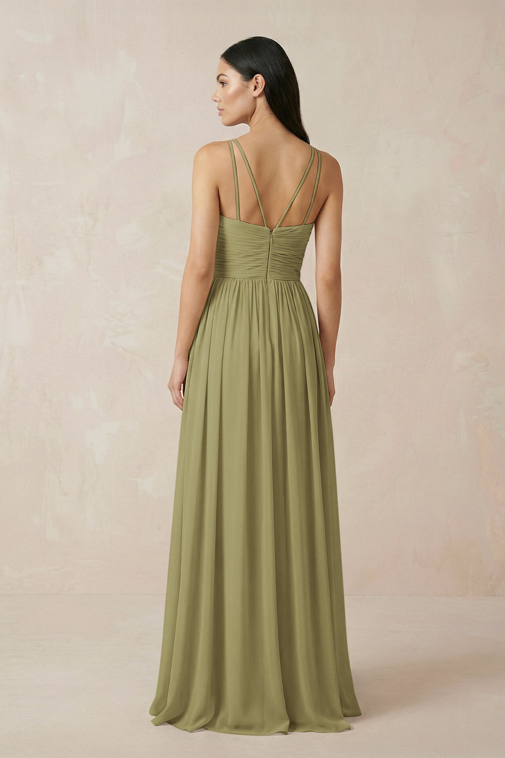 Halter Neck A-Line Chiffon Bridesmaid Dress in Moss Green