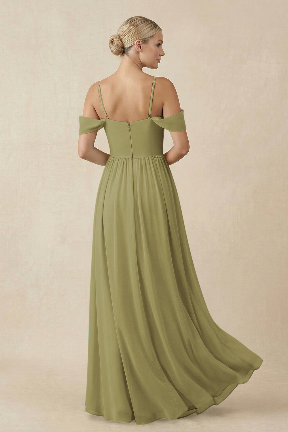 Off-the-Shoulder Sweetheart A-Line Chiffon Bridesmaid Dress in Moss Green