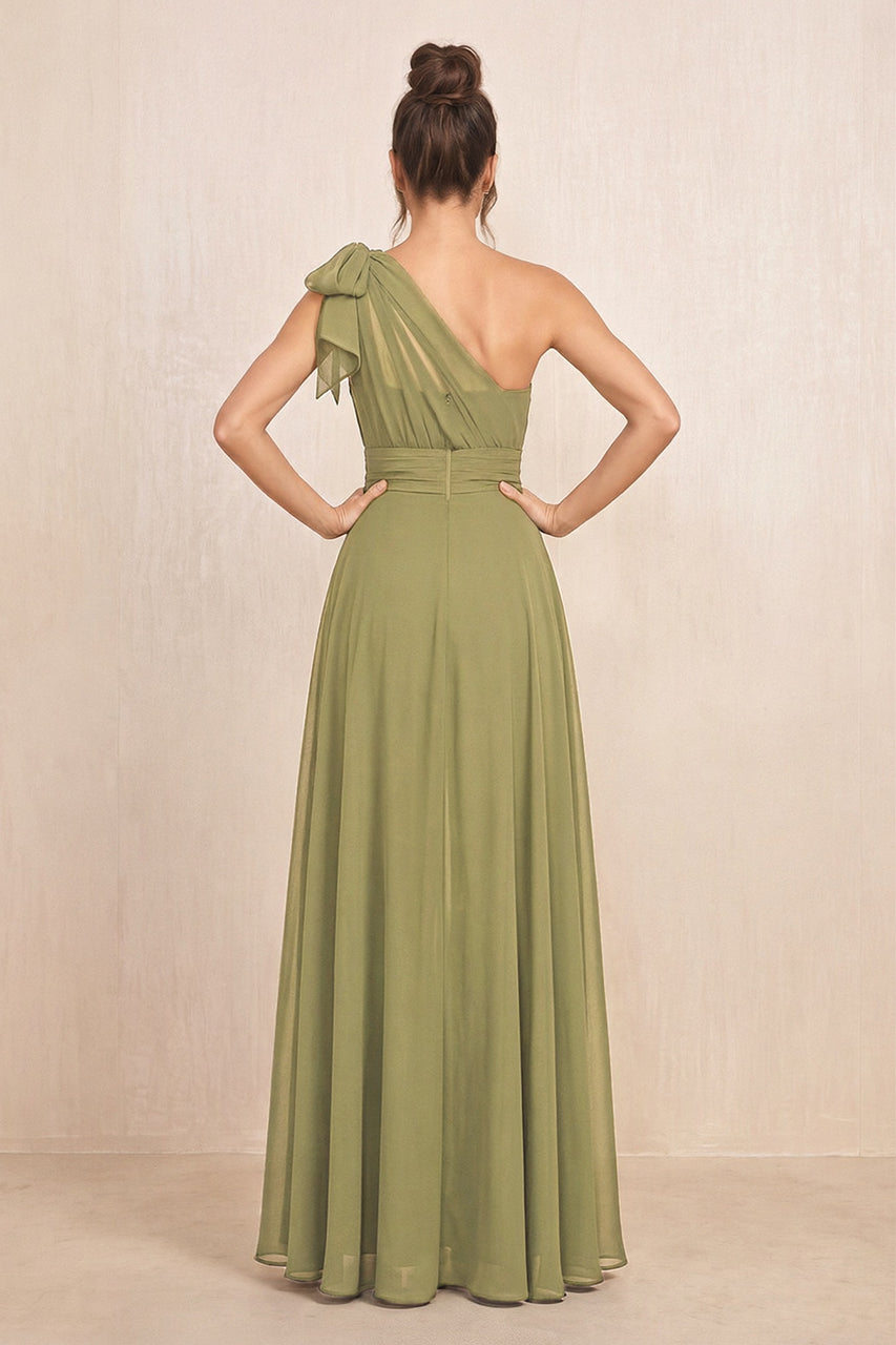 Moss Green One-Shoulder Chiffon Mother of the Bride Jumpsuits