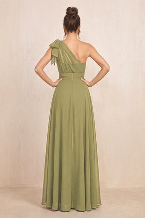 Moss Green One-Shoulder Chiffon Mother of the Bride Jumpsuits (2) | KISSBRIDAL