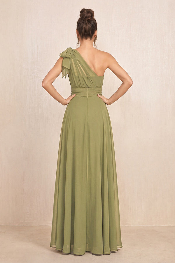 Moss Green One-Shoulder Chiffon Mother of the Bride Jumpsuits (2) | KISSBRIDAL