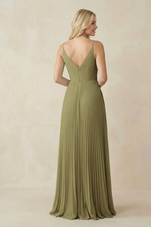 Moss Green Pleated V-Neck A-Line Chiffon Bridesmaid Dress (2) | KISSBRIDAL
