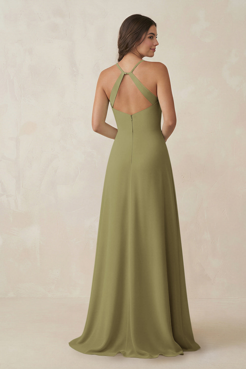 Ruched Sheath Chiffon Bridesmaid Dress in Moss Green