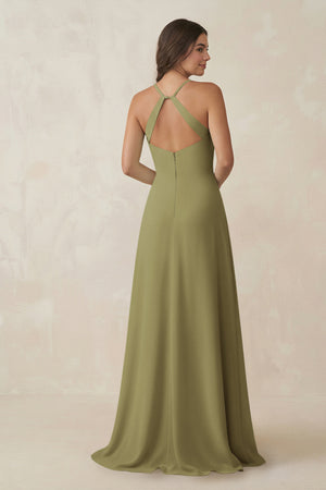 Moss Green Ruched Sheath Chiffon Bridesmaid Dress (2) | KISSBRIDAL