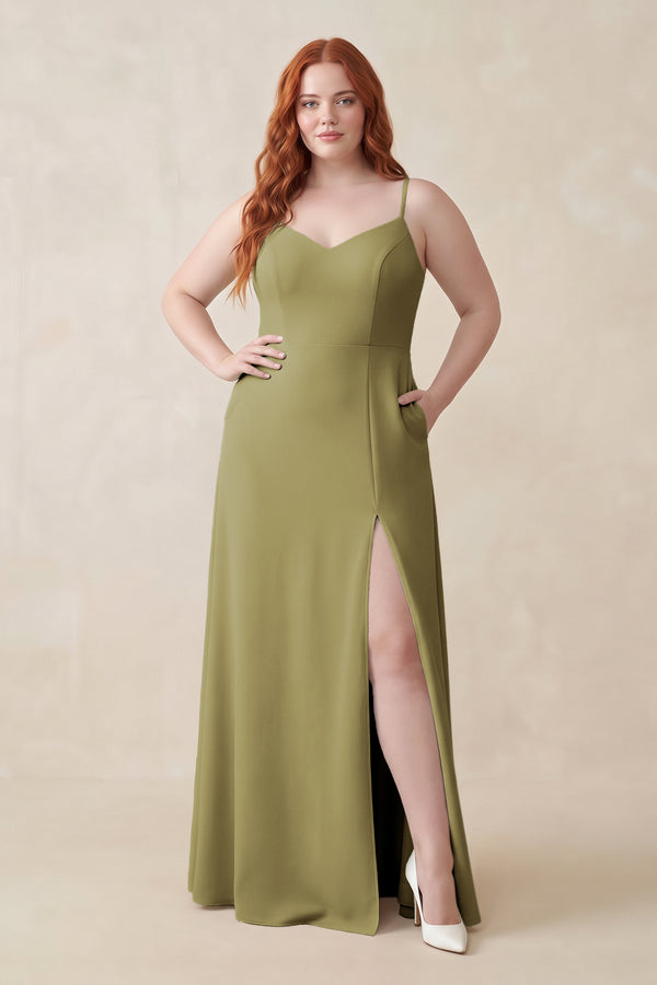 Moss Green Ruched Sheath Chiffon Bridesmaid Dress | KISSBRIDAL