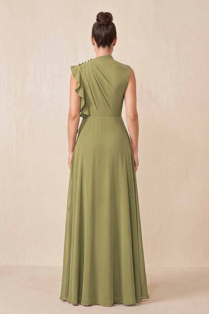 Moss Green Ruffled A-Line Chiffon Mother of the Bride Dress