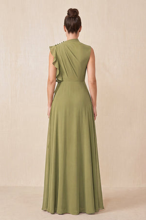 Moss Green Ruffled A-Line Chiffon Mother of the Bride Dress (2) | KISSBRIDAL