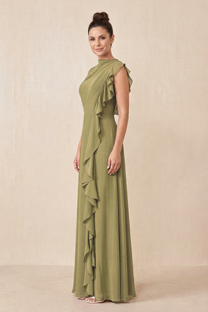 Moss Green Ruffled A-Line Chiffon Mother of the Bride Dress (3) | KISSBRIDAL