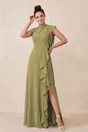 Moss Green Ruffled A-Line Chiffon Mother of the Bride Dress | KISSBRIDAL