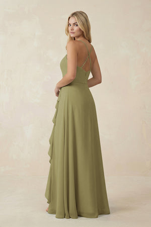 Moss Green Ruffled Hem A-Line Chiffon Bridesmaid Dress (2) | KISSBRIDAL