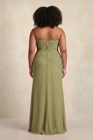Moss Green Sheath Chiffon Strapless Pleated Bridesmaid Dress [sizeplus] | KISSBRIDAL