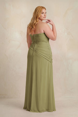 Moss Green Sheath Chiffon Strapless Pleated Bridesmaid Dress [sizeplus] (4) | KISSBRIDAL