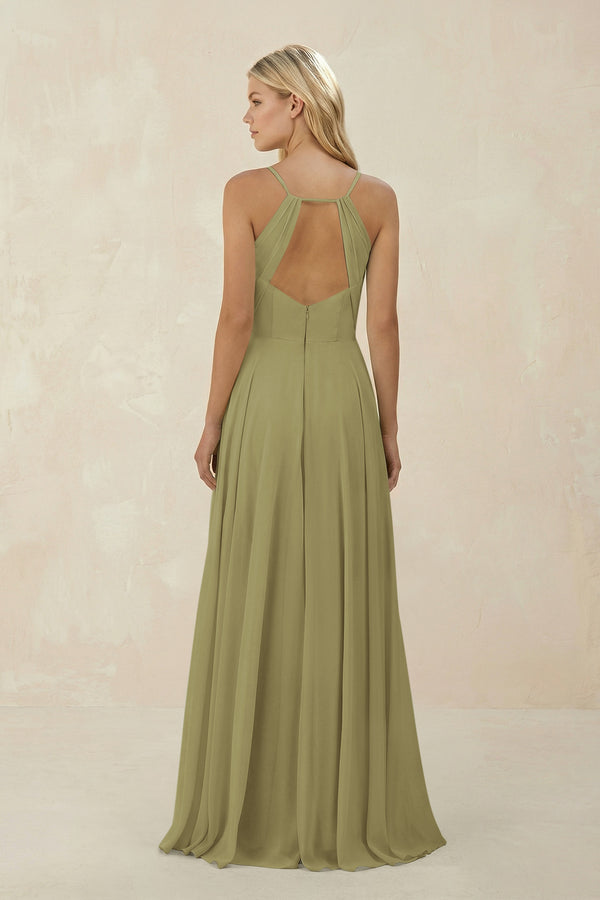 Moss Green Spaghetti Strap A-Line Chiffon Bridesmaid Dress (2) | KISSBRIDAL
