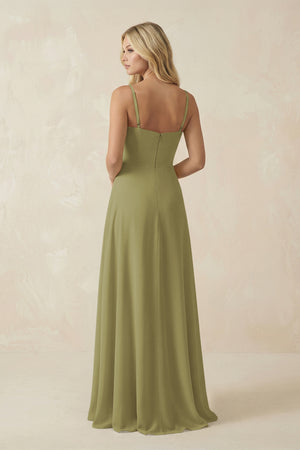 Moss Green Spaghetti Strap Chiffon A-Line Bridesmaid Dress (2) | KISSBRIDAL