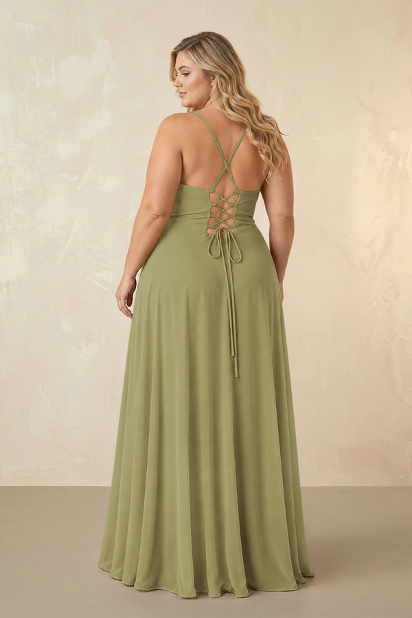 Moss Green Spaghetti Straps Chiffon A-Line Bridesmaid Dress (2) [sizeplus] | KISSBRIDAL