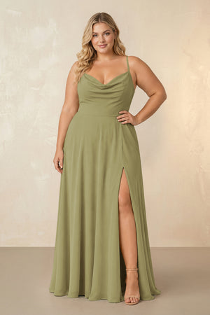 Moss Green Spaghetti Straps Chiffon A-Line Bridesmaid Dress [sizeplus] | KISSBRIDAL
