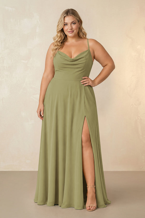 Moss Green Spaghetti Straps Chiffon A-Line Bridesmaid Dress [sizeplus] | KISSBRIDAL
