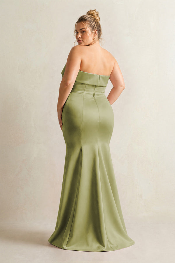 Moss Green Strapless Satin Mermaid Bridesmaid Dress (2) [sizeplus] | KISSBRIDAL