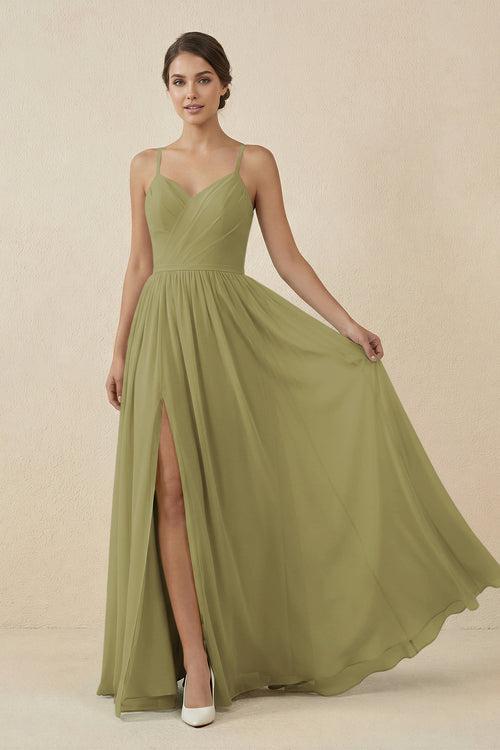 Moss Green Sweetheart A-Line Chiffon Bridesmaid Dress | KISSBRIDAL