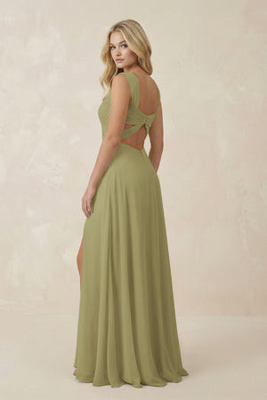 Moss Green Sweetheart A-Line Chiffon Long Bridesmaid Dress (2) | KISSBRIDAL