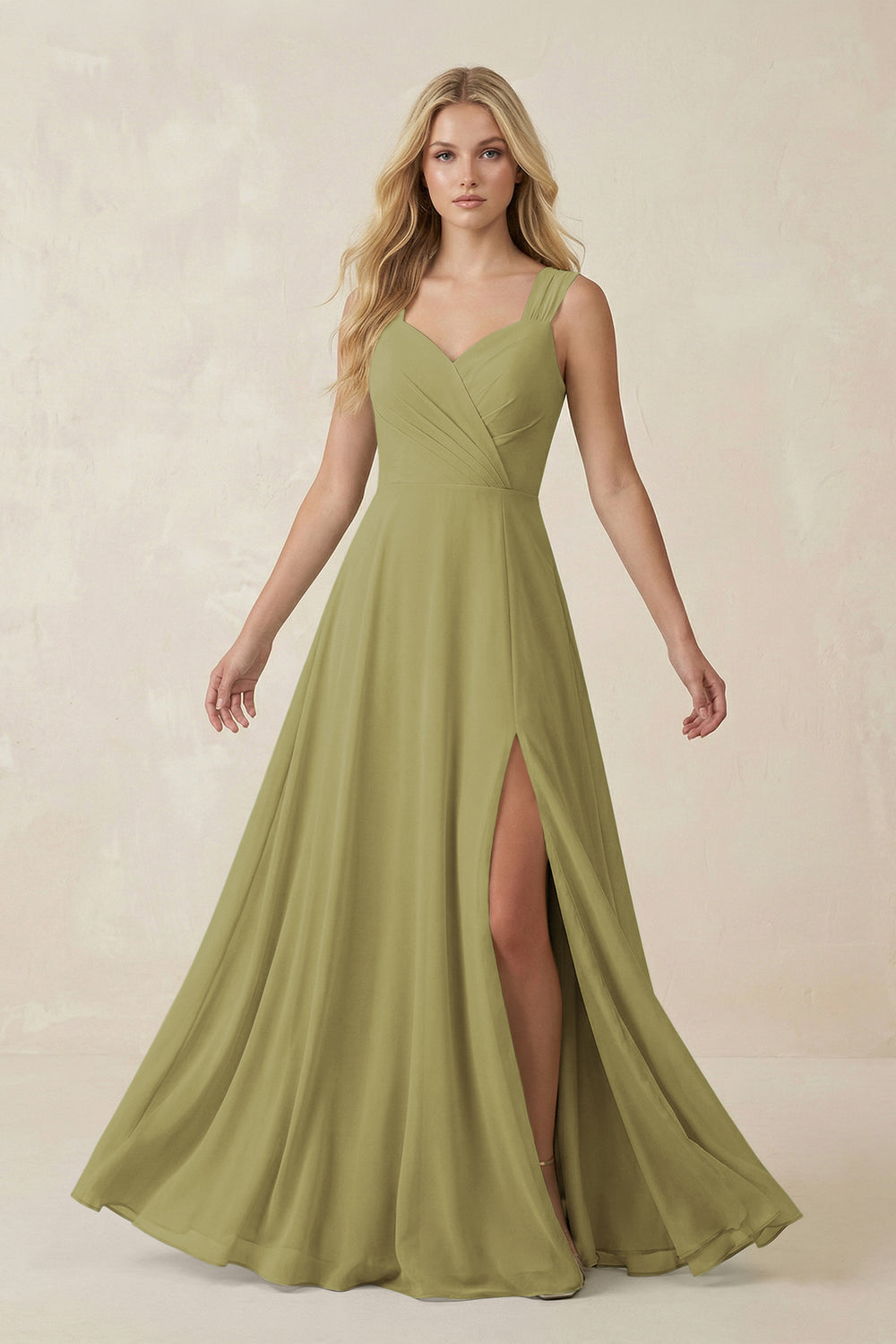 Sweetheart A-Line Chiffon Long Bridesmaid Dress in Moss Green