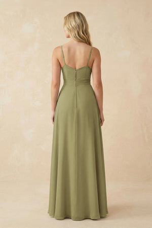 Moss Green Sweetheart A-Line Pleated Chiffon Bridesmaid Dress (2) | KISSBRIDAL