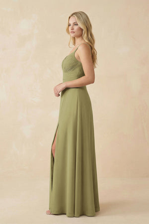 Moss Green Sweetheart A-Line Pleated Chiffon Bridesmaid Dress (3) | KISSBRIDAL