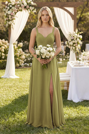 Moss Green Sweetheart A-Line Pleated Chiffon Bridesmaid Dress (4) | KISSBRIDAL