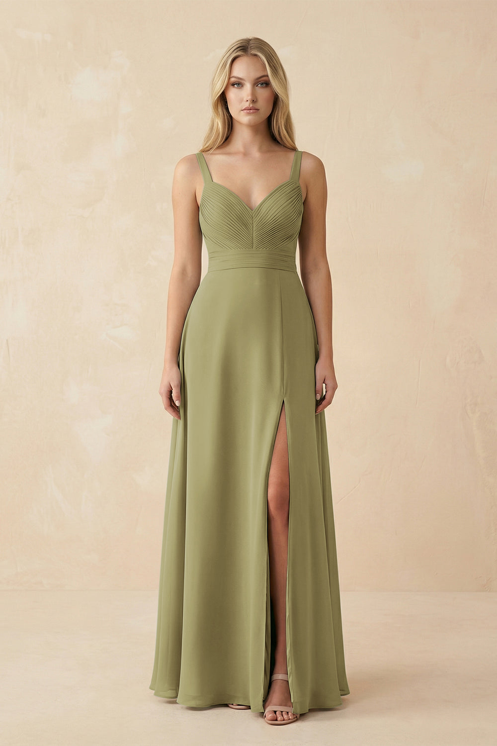 Sweetheart A-Line Pleated Chiffon Bridesmaid Dress in Moss Green