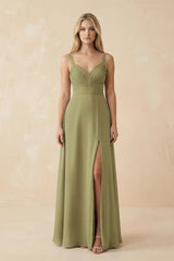 Moss Green Sweetheart A-Line Pleated Chiffon Bridesmaid Dress | KISSBRIDAL