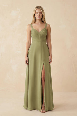 Moss Green Sweetheart A-Line Pleated Chiffon Bridesmaid Dress | KISSBRIDAL
