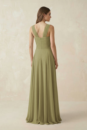 Moss Green Sweetheart Pleated A-Line Chiffon Bridesmaid Dress (2) | KISSBRIDAL
