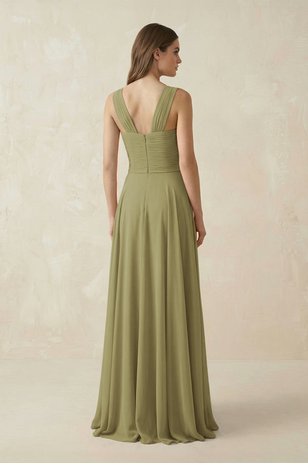 Moss Green Sweetheart Pleated A-Line Chiffon Bridesmaid Dress (2) | KISSBRIDAL