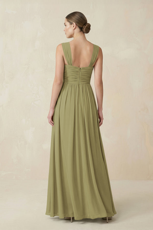 Moss Green Sweetheart Pleated Chiffon A-Line Bridesmaid Dress (2) | KISSBRIDAL