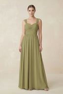 Moss Green Sweetheart Pleated Chiffon A-Line Bridesmaid Dress | KISSBRIDAL