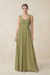 Moss Green Sweetheart Pleated Chiffon A-Line Bridesmaid Dress | KISSBRIDAL