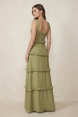Moss Green Sweetheart Tiered A-Line Chiffon Bridesmaid Dress (2) | KISSBRIDAL