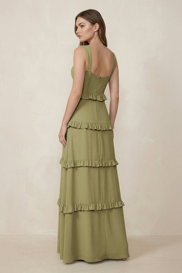 Moss Green Sweetheart Tiered A-Line Chiffon Bridesmaid Dress (2) | KISSBRIDAL