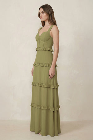 Moss Green Sweetheart Tiered A-Line Chiffon Bridesmaid Dress (3) | KISSBRIDAL