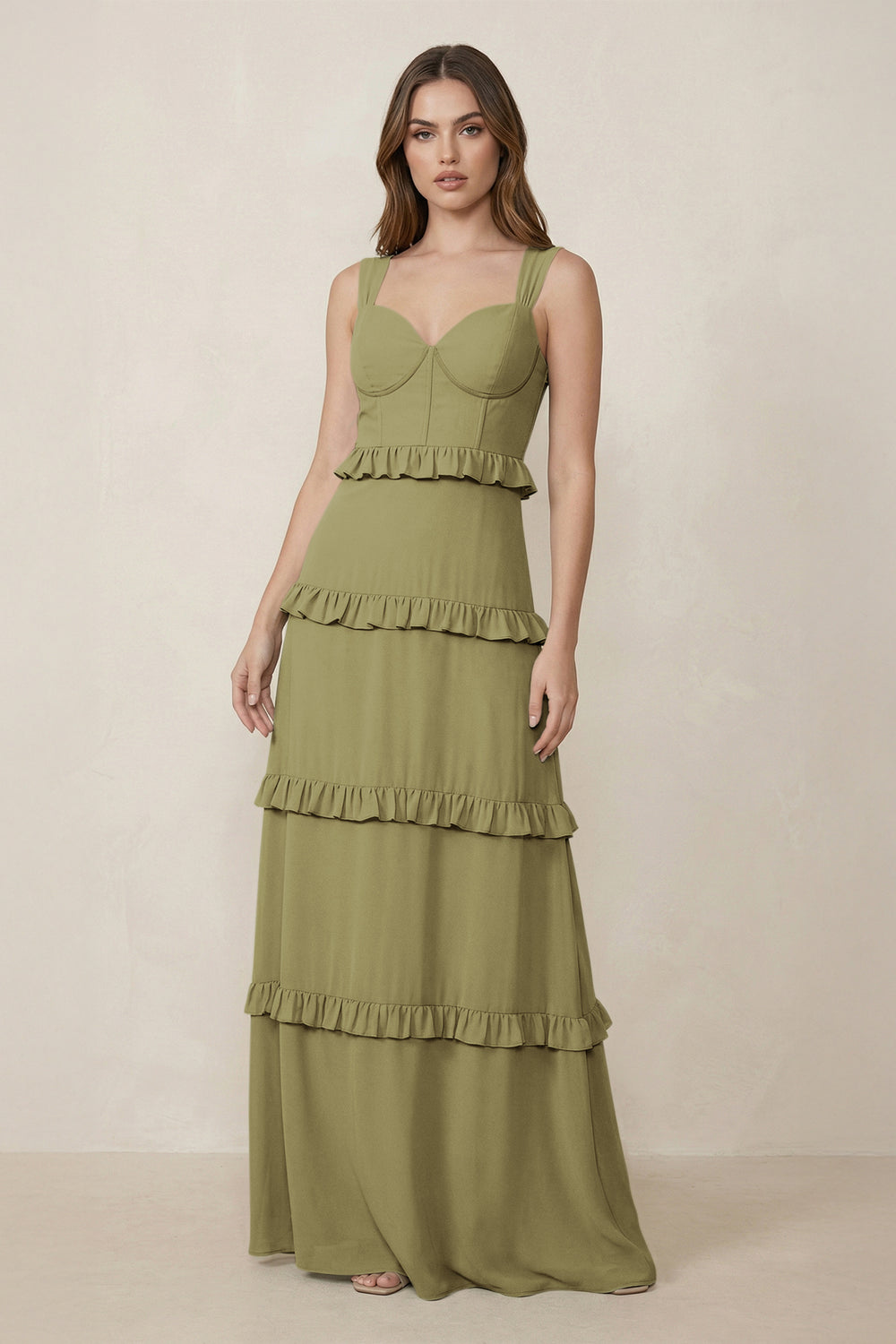 Sweetheart Tiered A-Line Chiffon Bridesmaid Dress in Moss Green