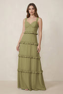 Moss Green Sweetheart Tiered A-Line Chiffon Bridesmaid Dress | KISSBRIDAL
