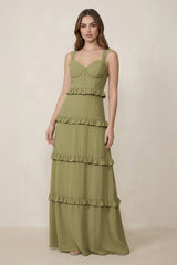 Moss Green Sweetheart Tiered A-Line Chiffon Bridesmaid Dress | KISSBRIDAL