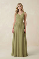 Moss Green V-Neck A-Line Bridesmaid Dress with Back Bow | KISSBRIDAL
