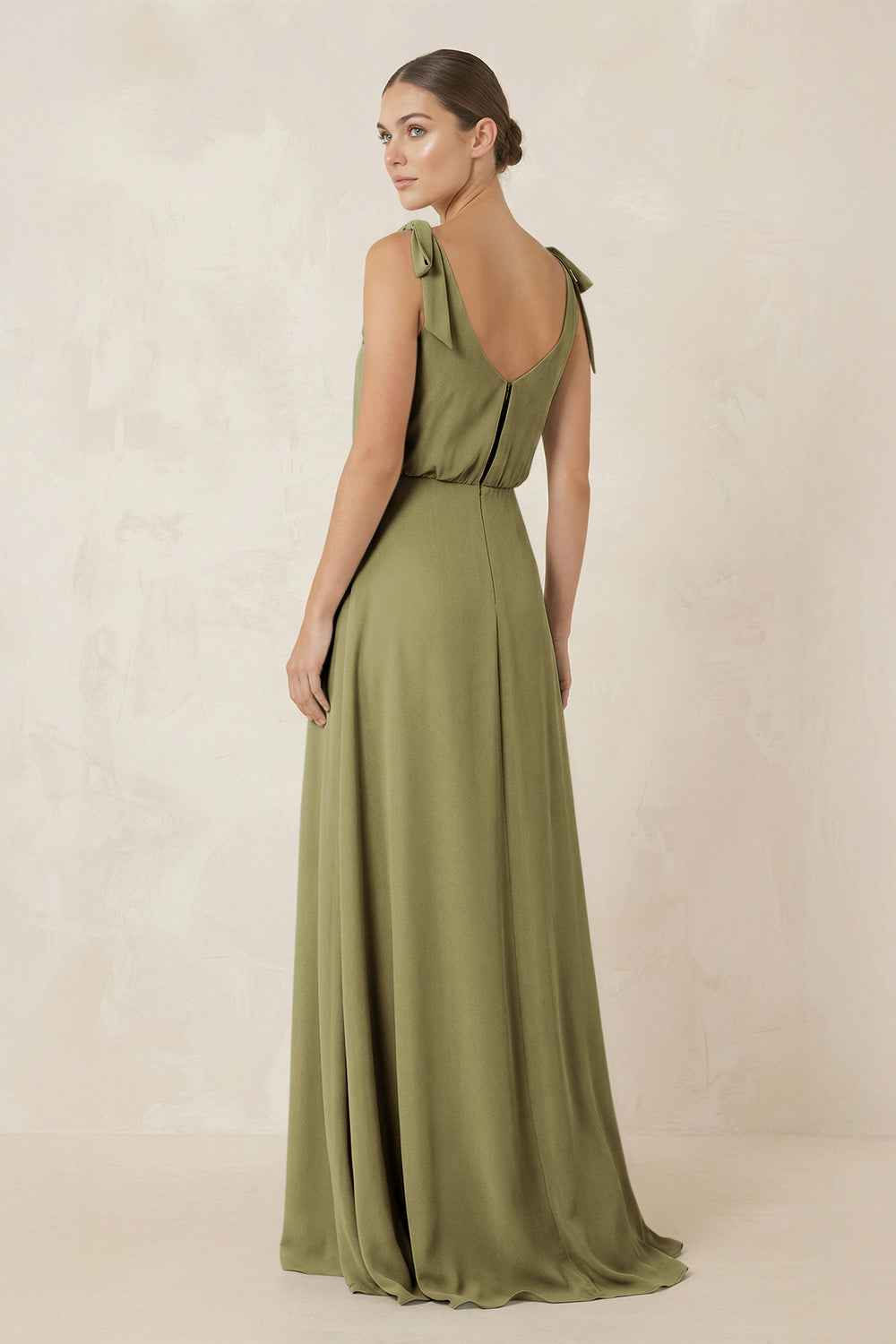 V-Neck A-Line Chiffon Bridesmaid Dress in Moss Green