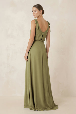 Moss Green V-Neck A-Line Chiffon Bridesmaid Dress (2) | KISSBRIDAL