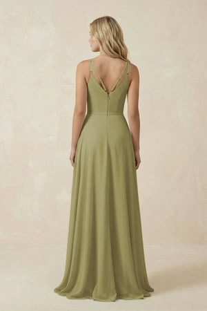 Moss Green V-Neck A-Line Chiffon Bridesmaid Dress with Crisscross Back (2) | KISSBRIDAL